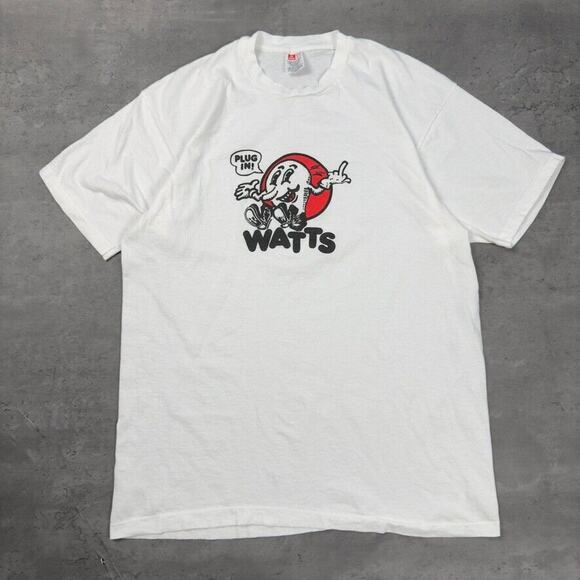 Vintage Single Stitch Watts Plug In Middle Finger Novelty T Shirt 80s - Picture 1 of 5